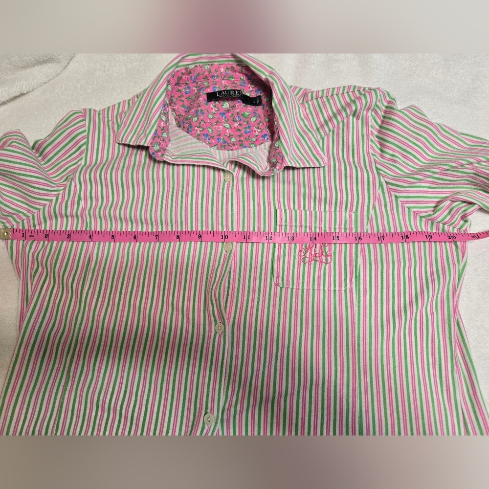 Lauren Ralph Lauren Pajama Womens Size L Pink Green Striped Gown Long Sleeve - Picture 8 of 13